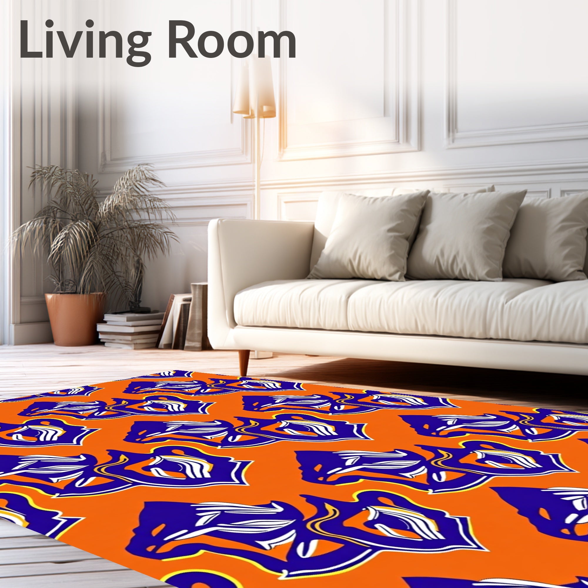 Bold Blue White Orange Kente Abstract Rug