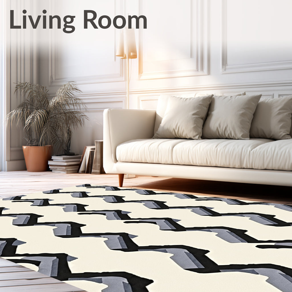 Modern Black Gray Zigzag Stripe Rug
