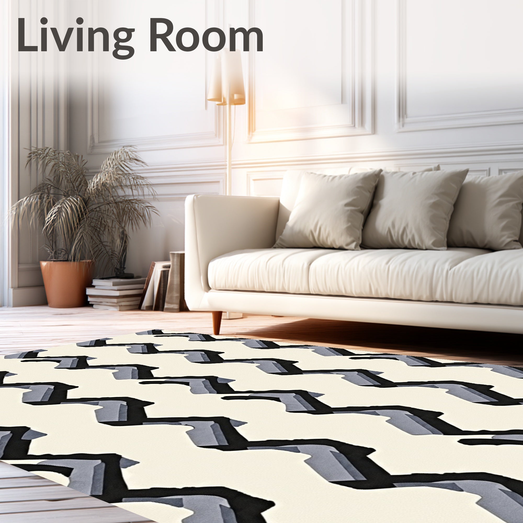 Modern Black Gray Zigzag Stripe Rug