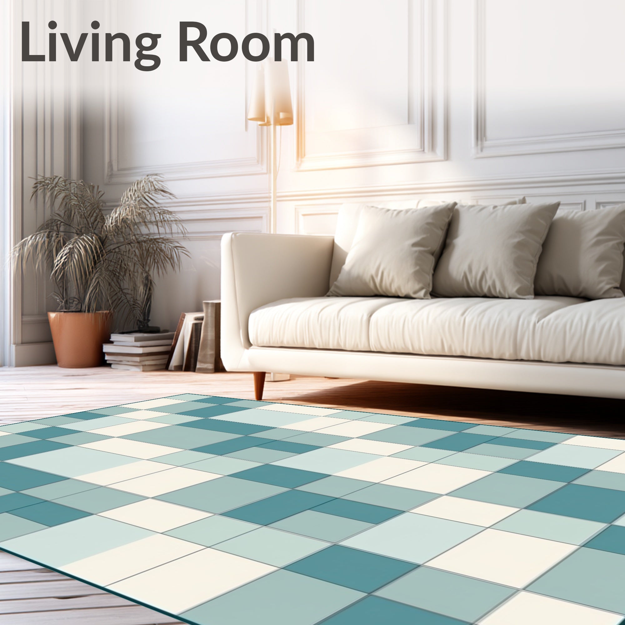 Aqua Teal And Cream Blocks Rug