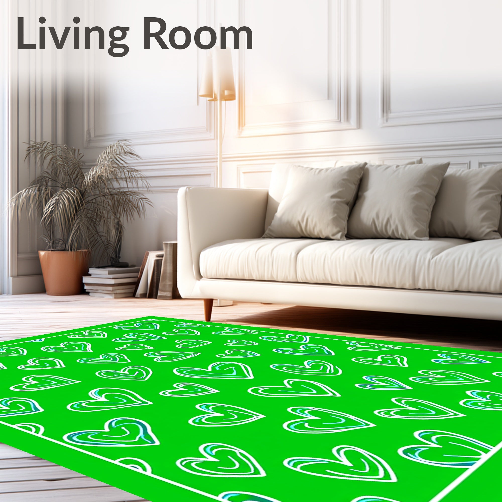 Emerald Green Heart Outline Collage Rug