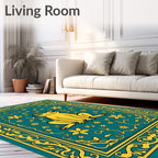 Yellow Frog Teal Floral Border Rug