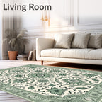 Sage Green Floral Medallion Tapestry Rug
