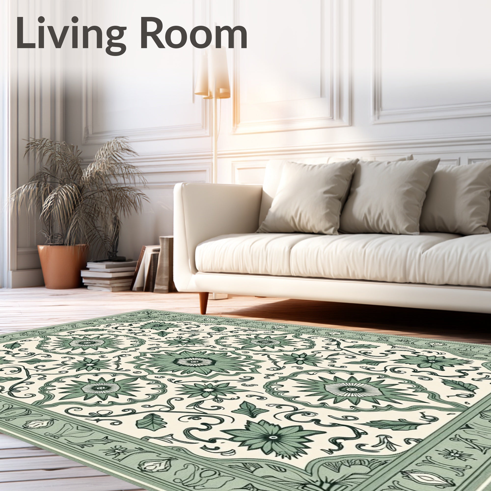 Sage Green Floral Medallion Tapestry Rug