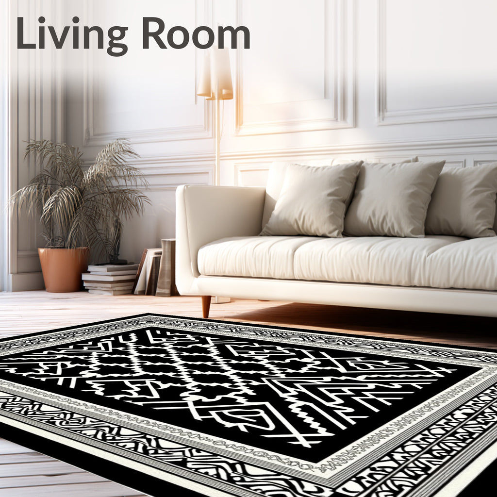 Bold Black White Geometric Lattice Rug