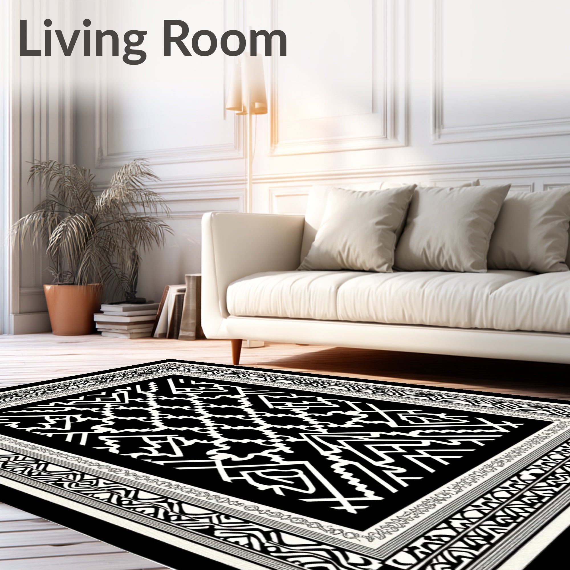 Bold Black White Geometric Lattice Rug