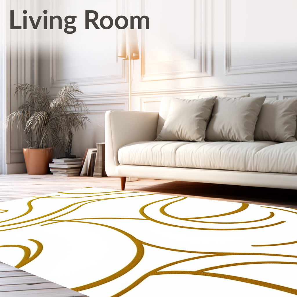 Golden Swirl Abstract Curvy Lines Rug