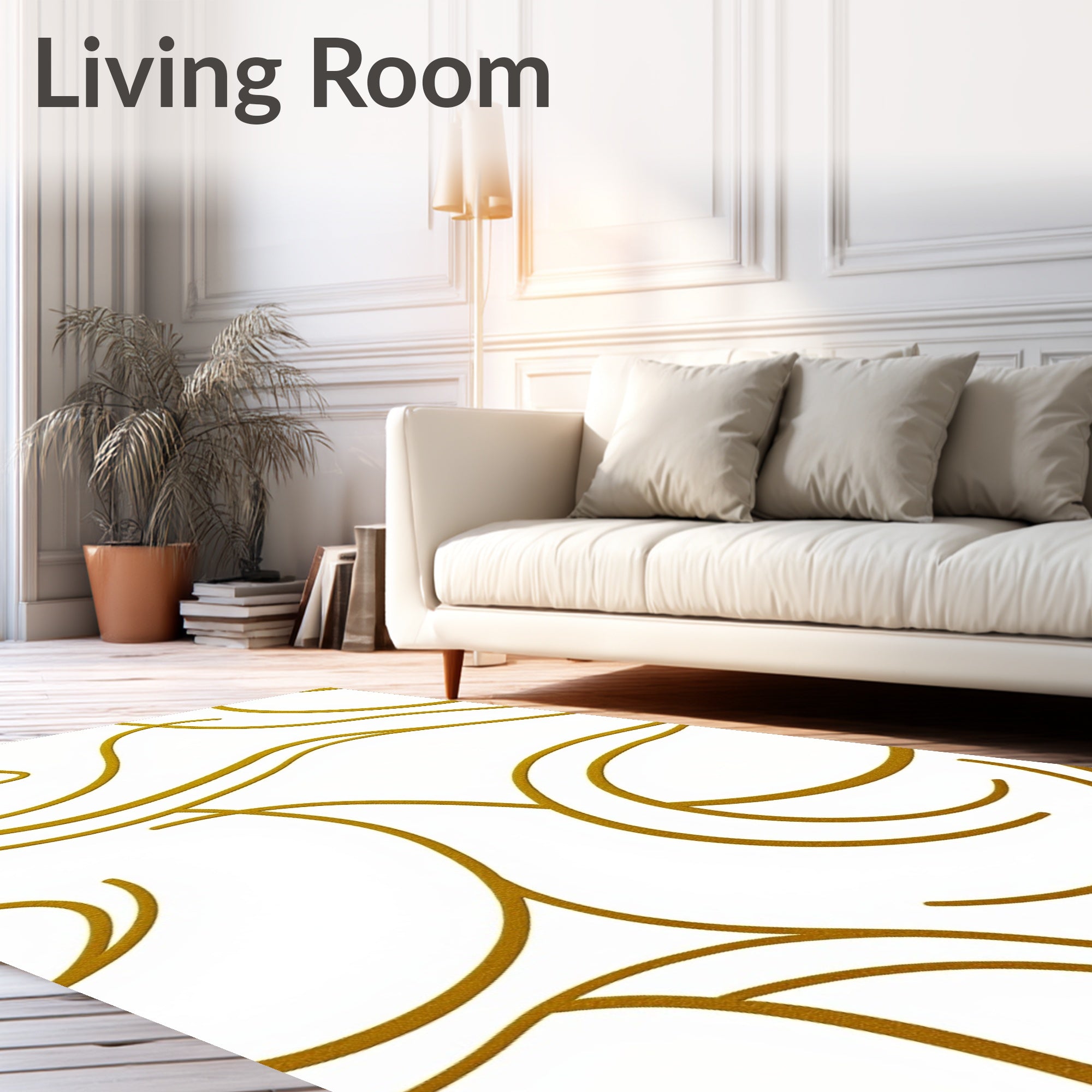 Golden Swirl Abstract Curvy Lines Rug
