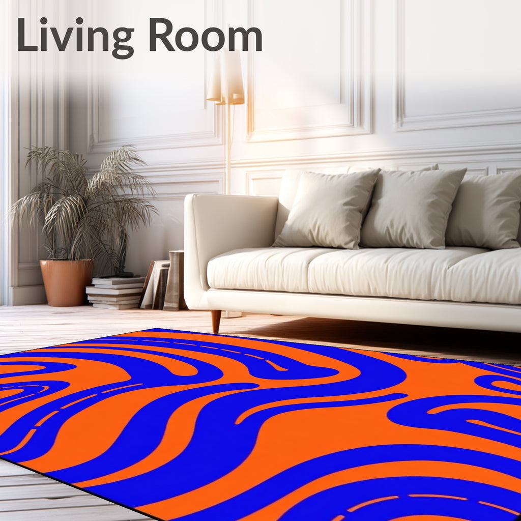 Vibrant Orange Blue Swirl Flow Rug