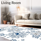 Dark Blue Whimsical Animal Tree Medallion Rug