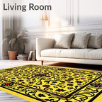 Bright Yellow Red Flower Scroll Rug