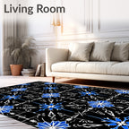 Vibrant Blue Starburst Medallion Black Rug