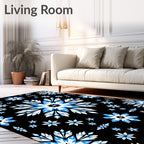 Black Blue White Floral Medallion Rug