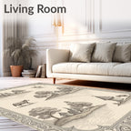 Vintage Countryside Village Folk Art Scene Rug