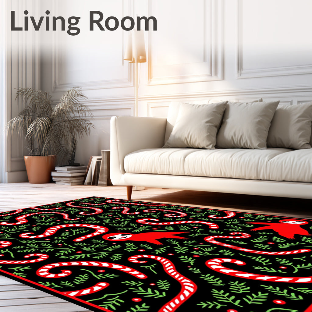 Red Sloth Candy Cane Holiday Collection Rug