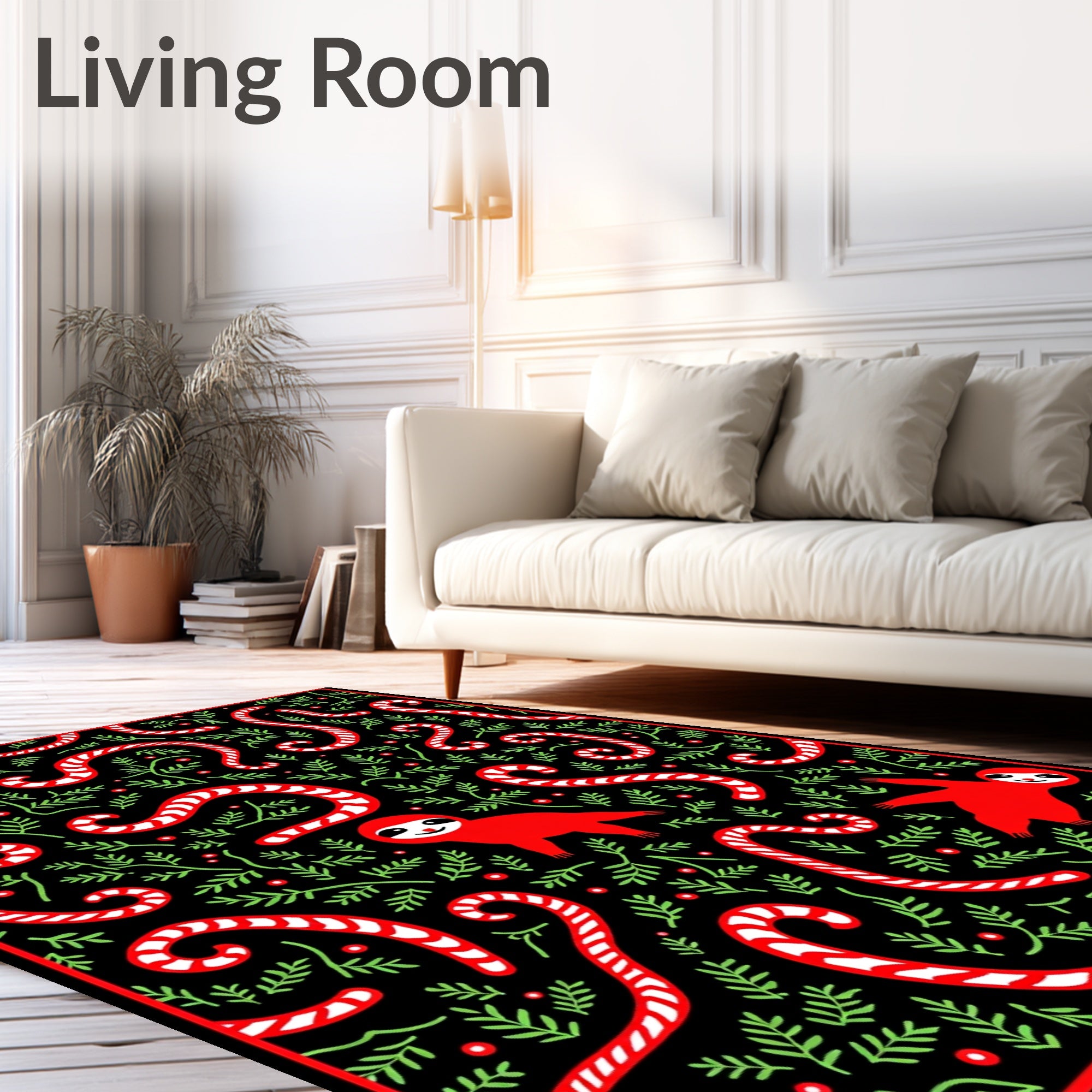 Red Sloth Candy Cane Holiday Collection Rug