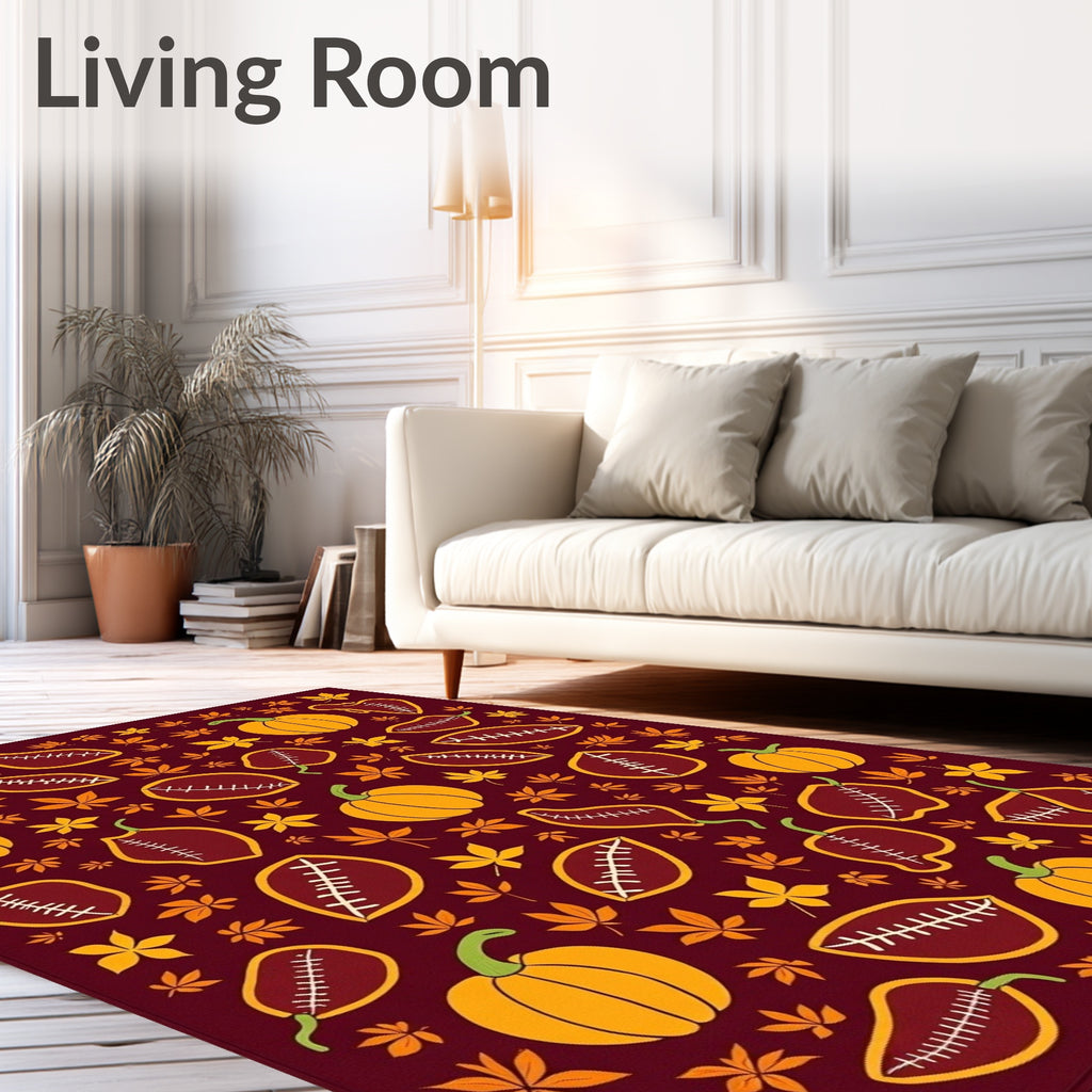 Autumn Football Pumpkins Leaf Collage Rug