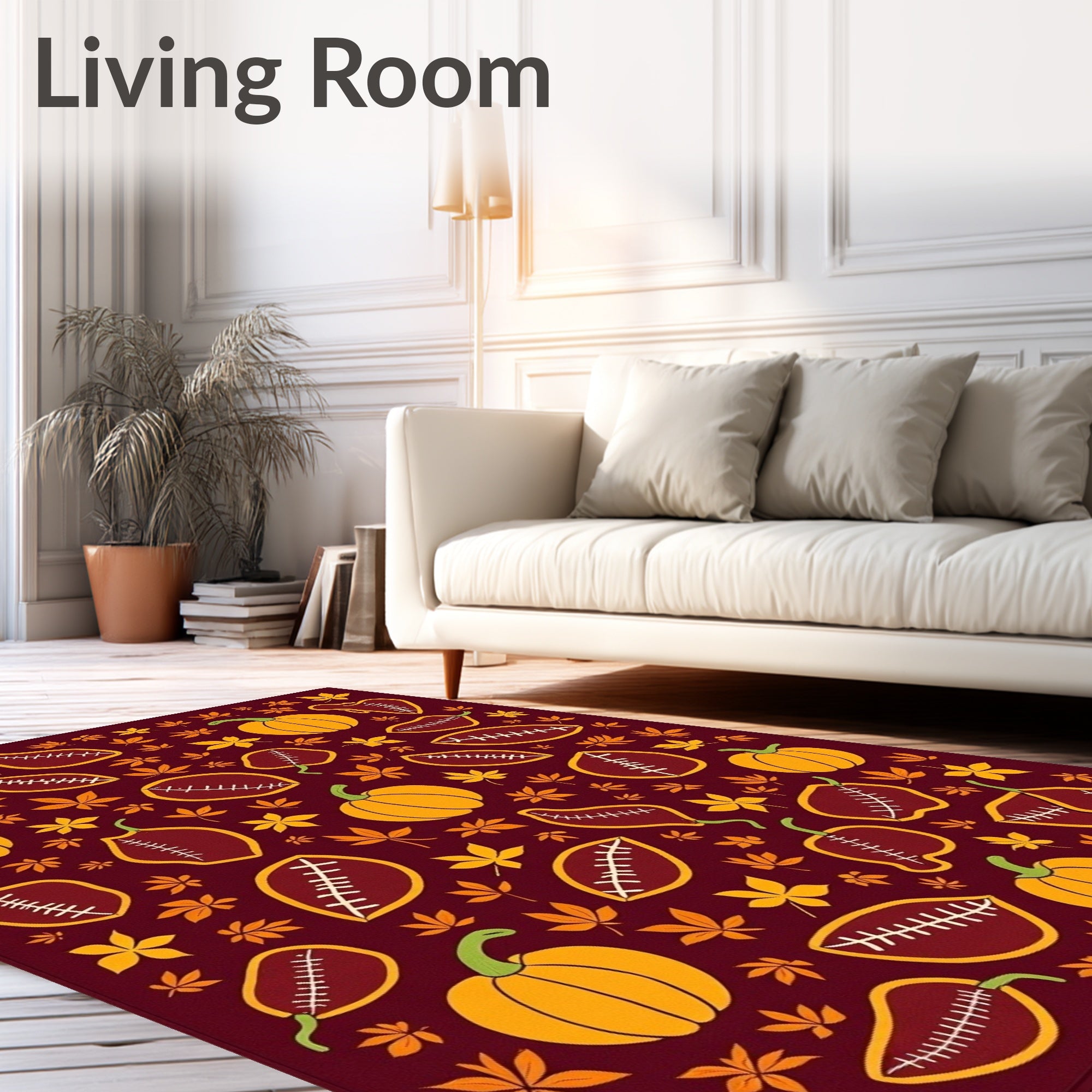 Autumn Football Pumpkins Leaf Collage Rug
