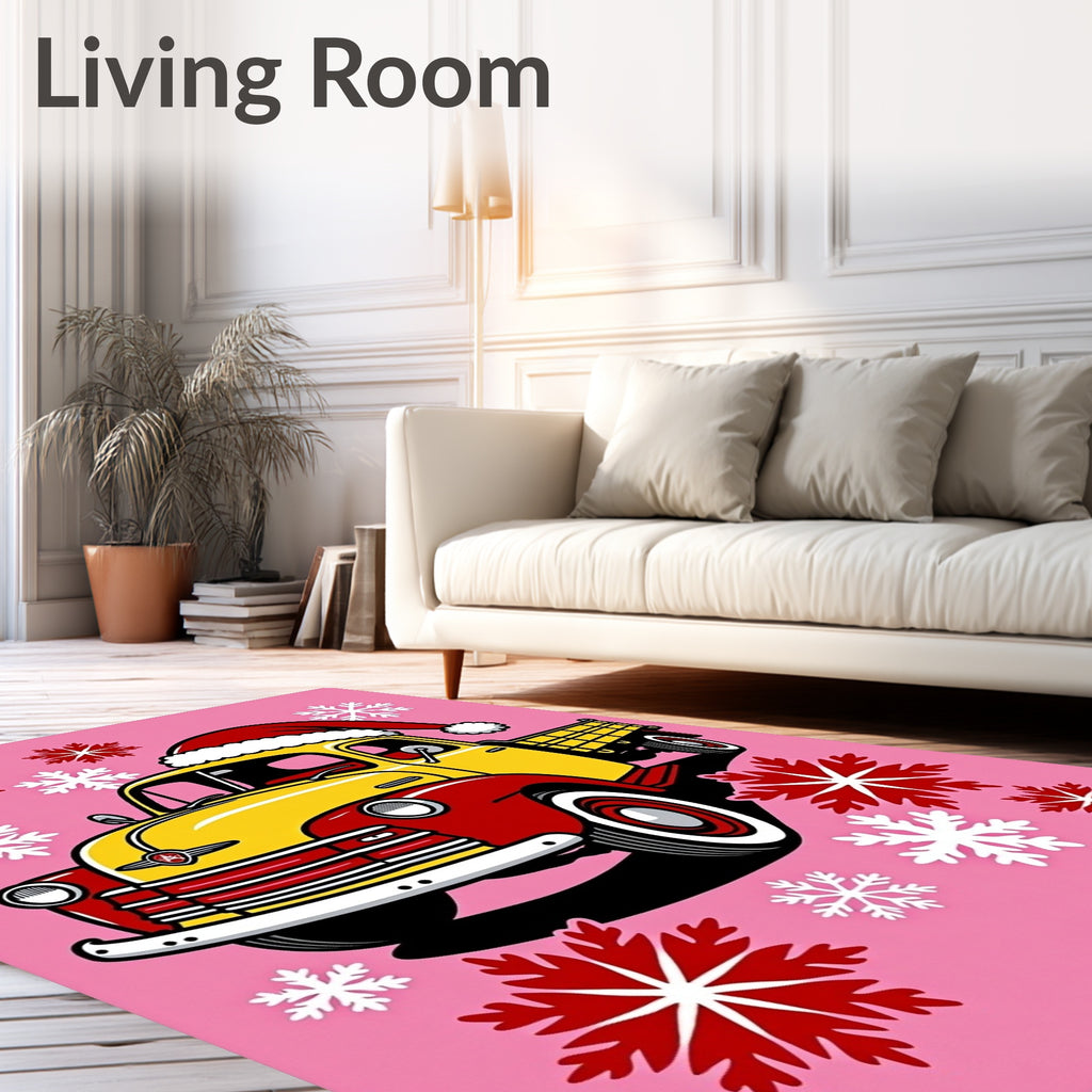 Vintage Yellow Red Snowfall Truck Rug