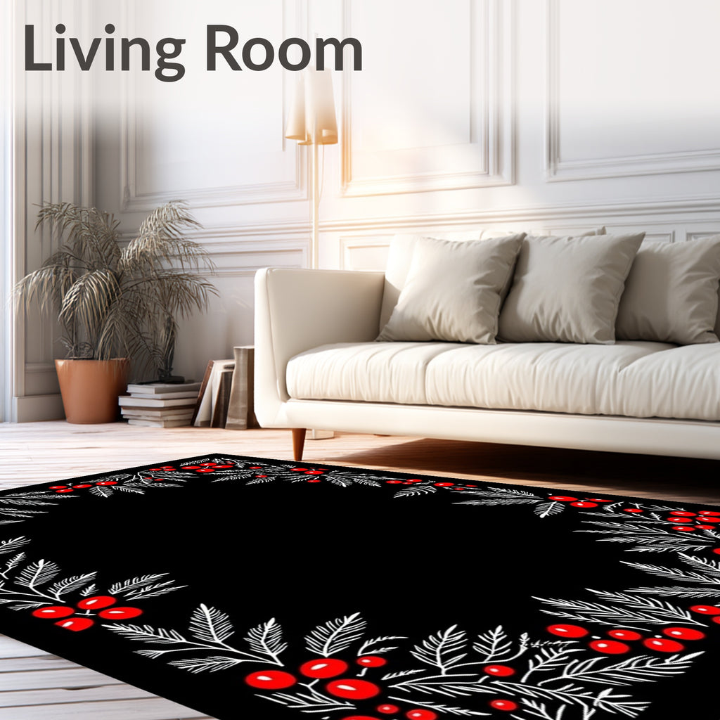 Red Berry Branch Border Rug