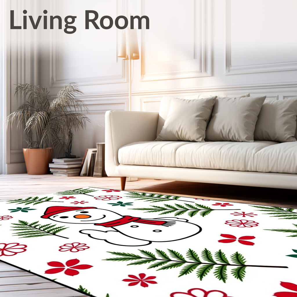 Christmas Snowman Red Green Ferns Rug