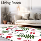 Christmas Snowman Red Green Ferns Rug