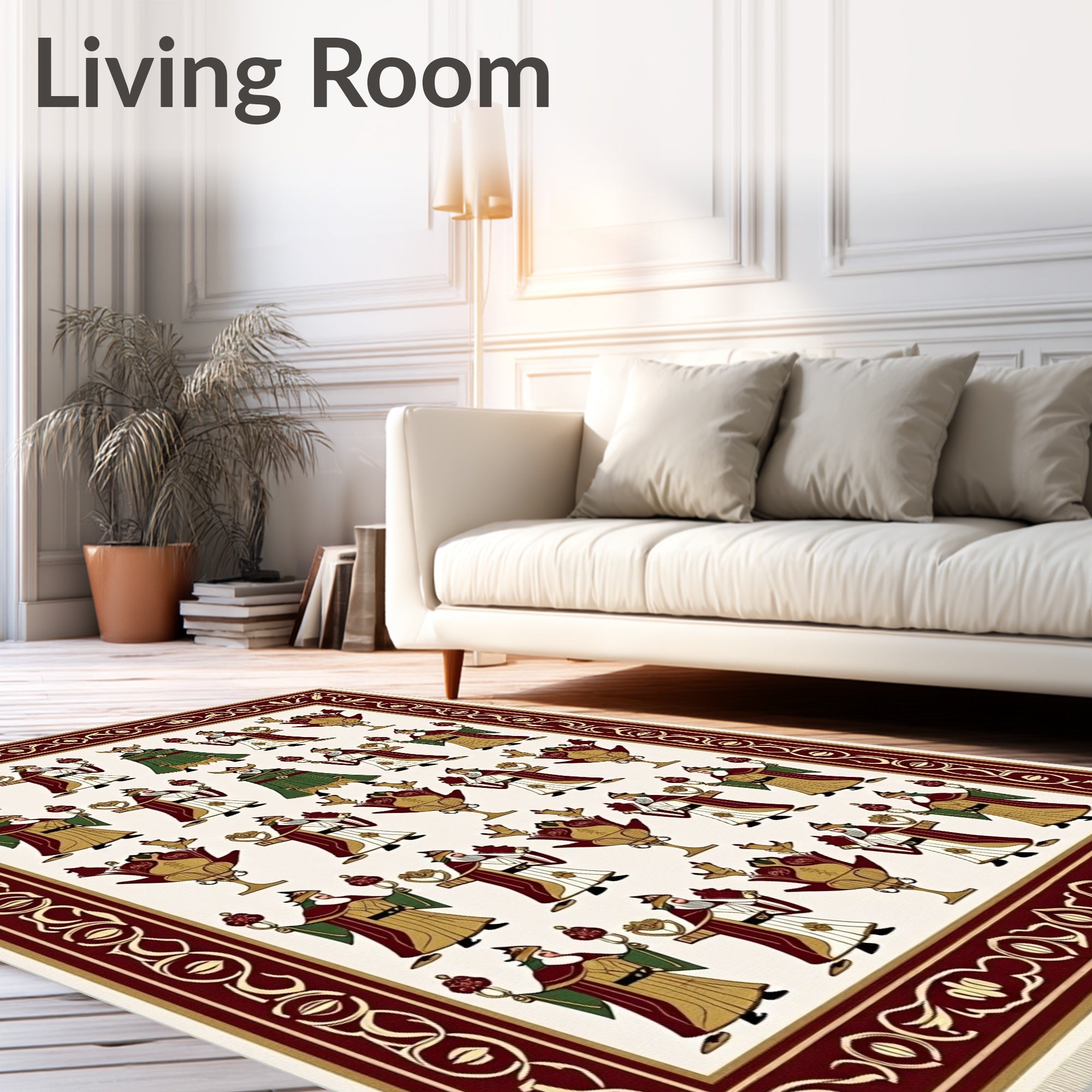 Crimson Ivory Figures Floral Border Rug