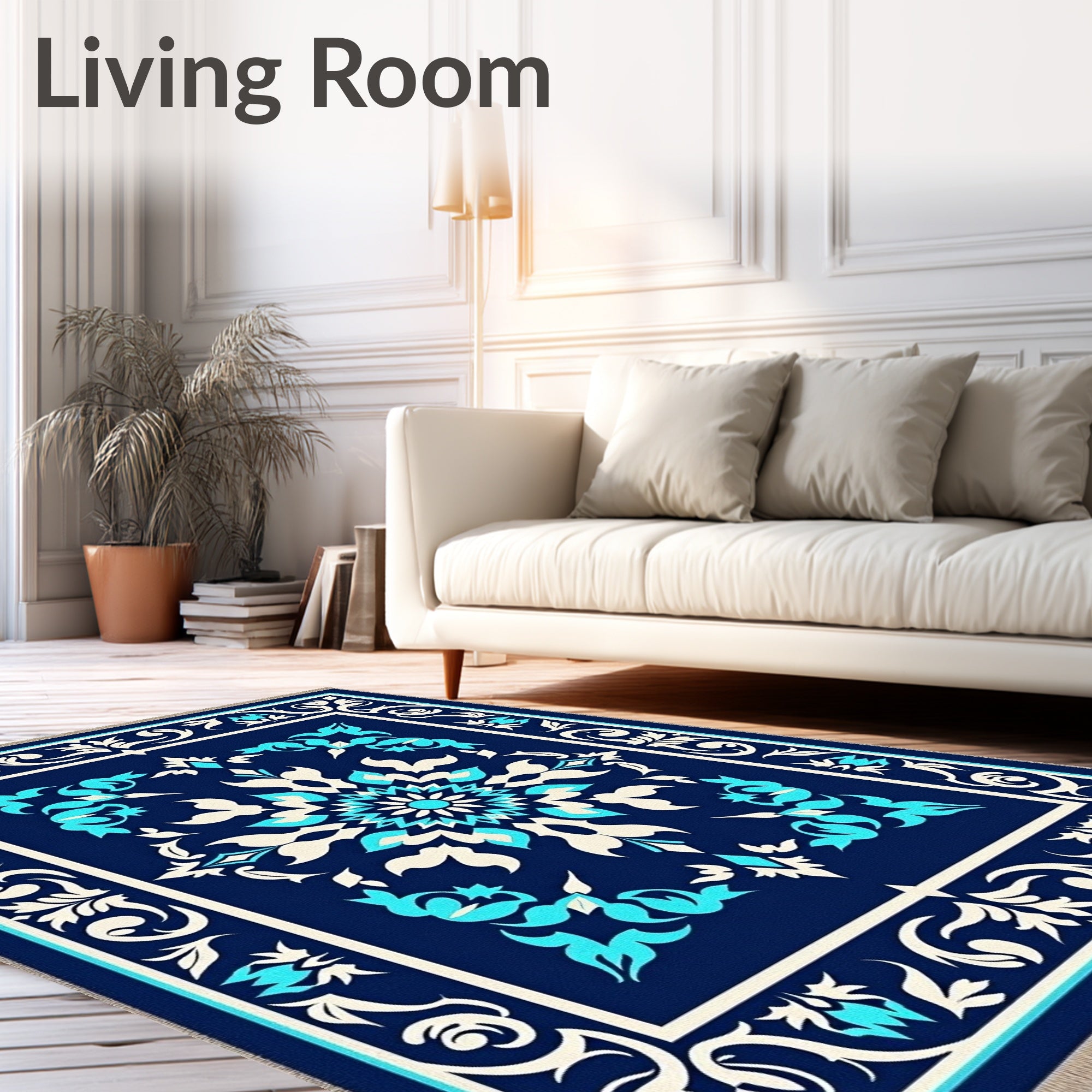 Deep Navy Floral Medallion Rug