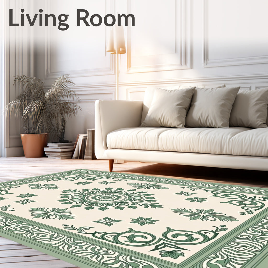 Classic Green Floral Medallion Border Rug