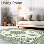 Classic Green Floral Medallion Border Rug