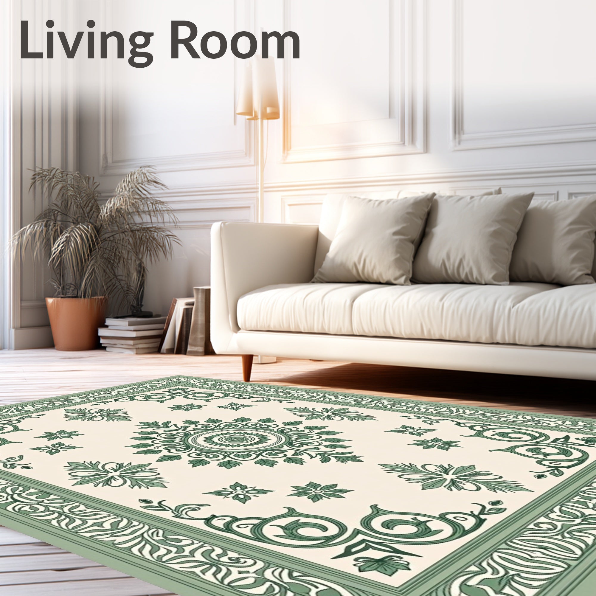 Classic Green Floral Medallion Border Rug