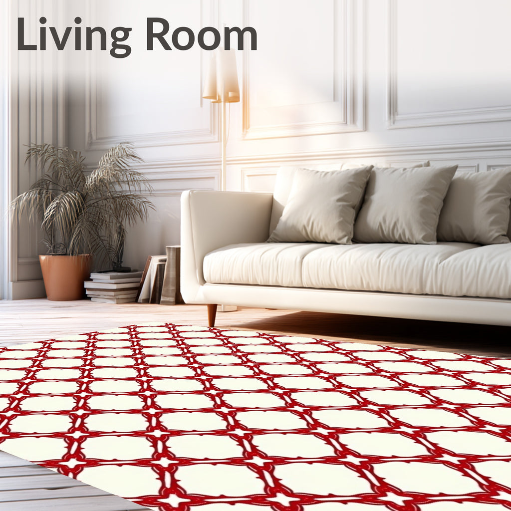 Crimson Lattice Geometric Rug