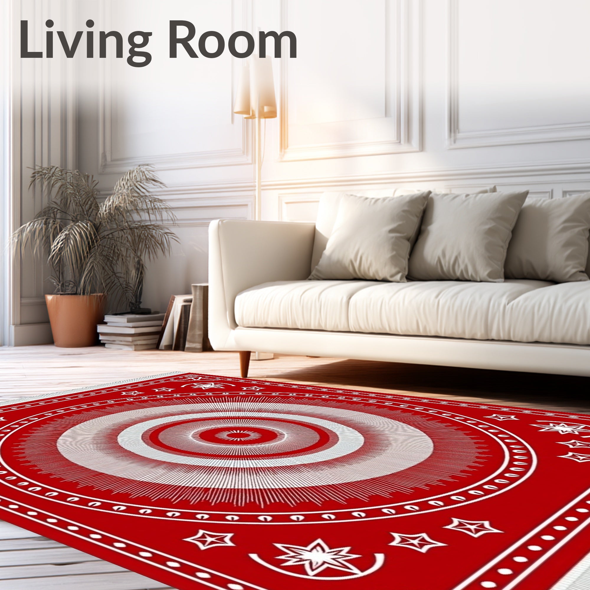 Vibrant Red Sunburst Star Medallion Rug