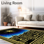 Golden Starry Night Cityscape Rug