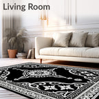 Black Ivory Floral Medallion Centerpiece Rug