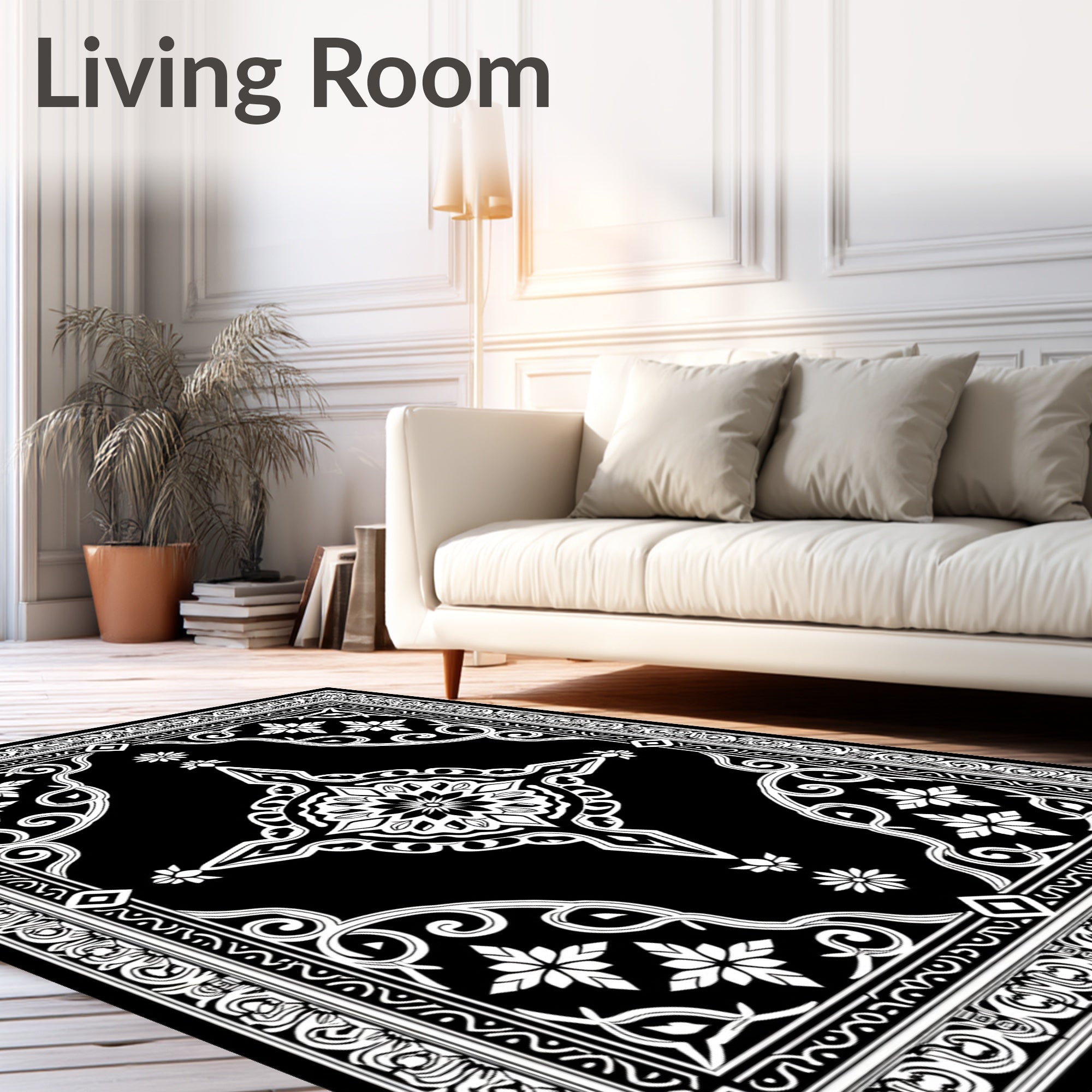 Black Ivory Floral Medallion Centerpiece Rug