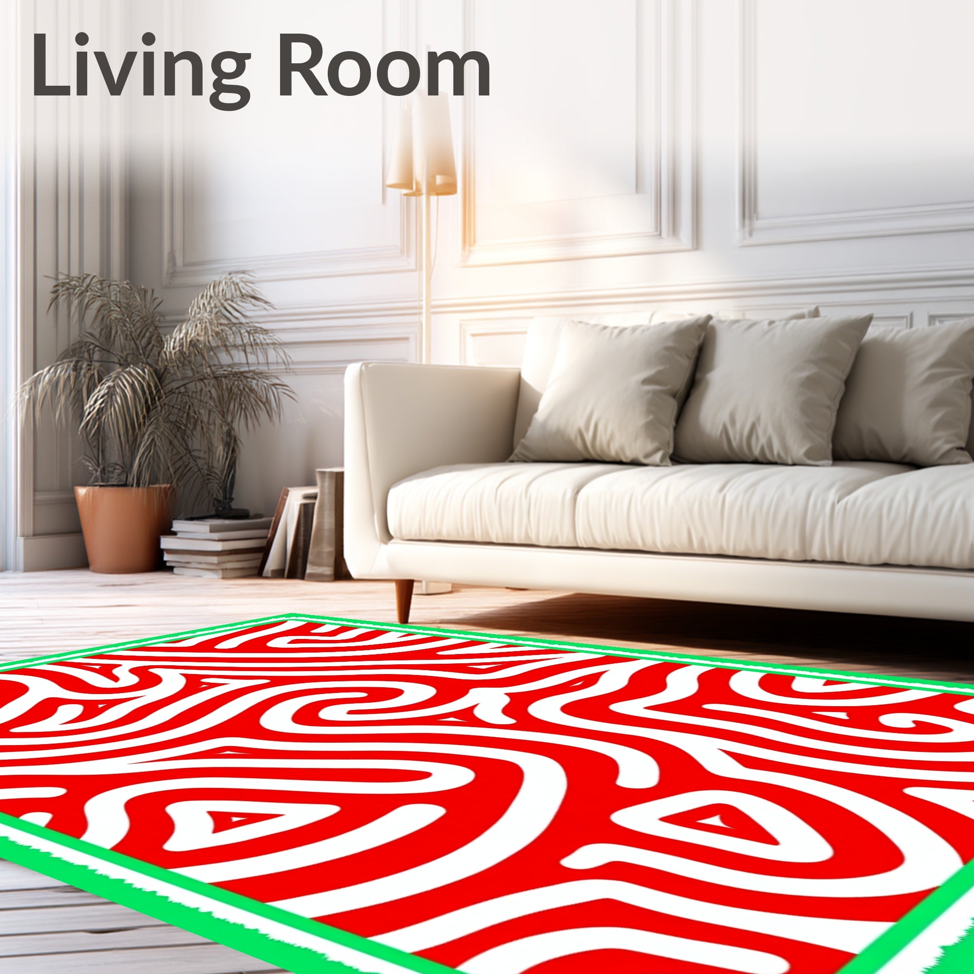Bold Crimson White Labyrinth Rug