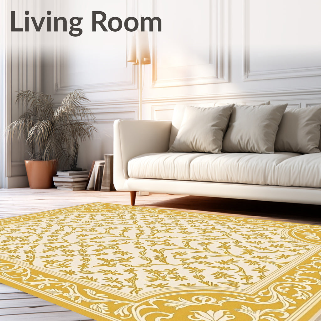Golden Leaf Scroll Medallion Rug