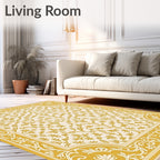 Golden Leaf Scroll Medallion Rug