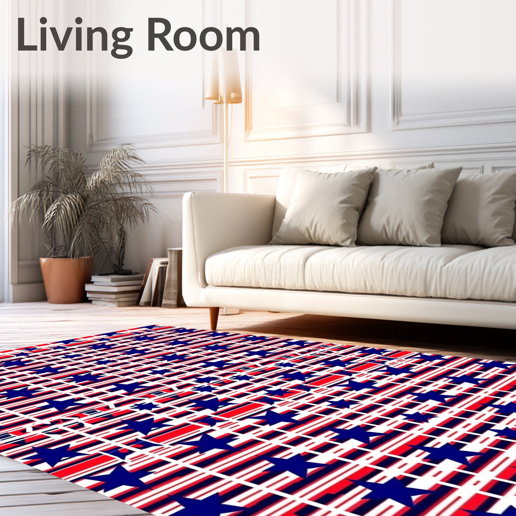 Navy Blue Stars Red White Stripes Rug