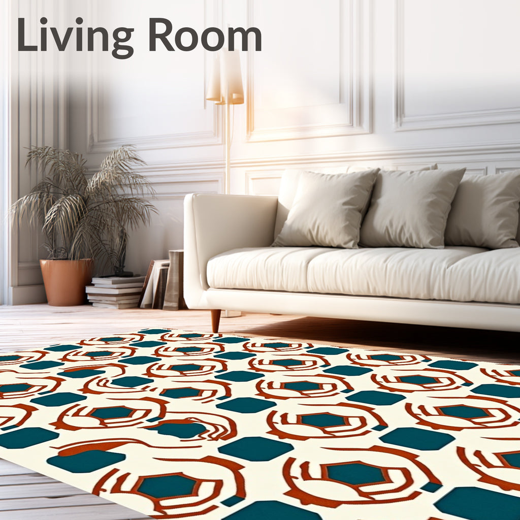 Terracotta Teal Geometric Abstract Rug