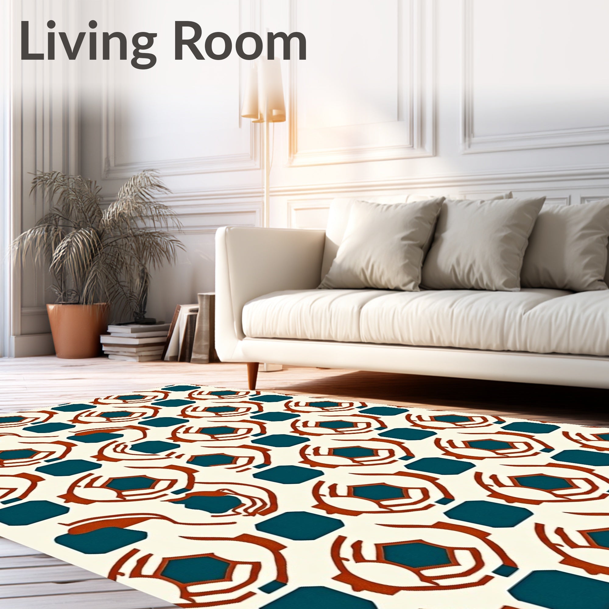 Terracotta Teal Geometric Abstract Rug