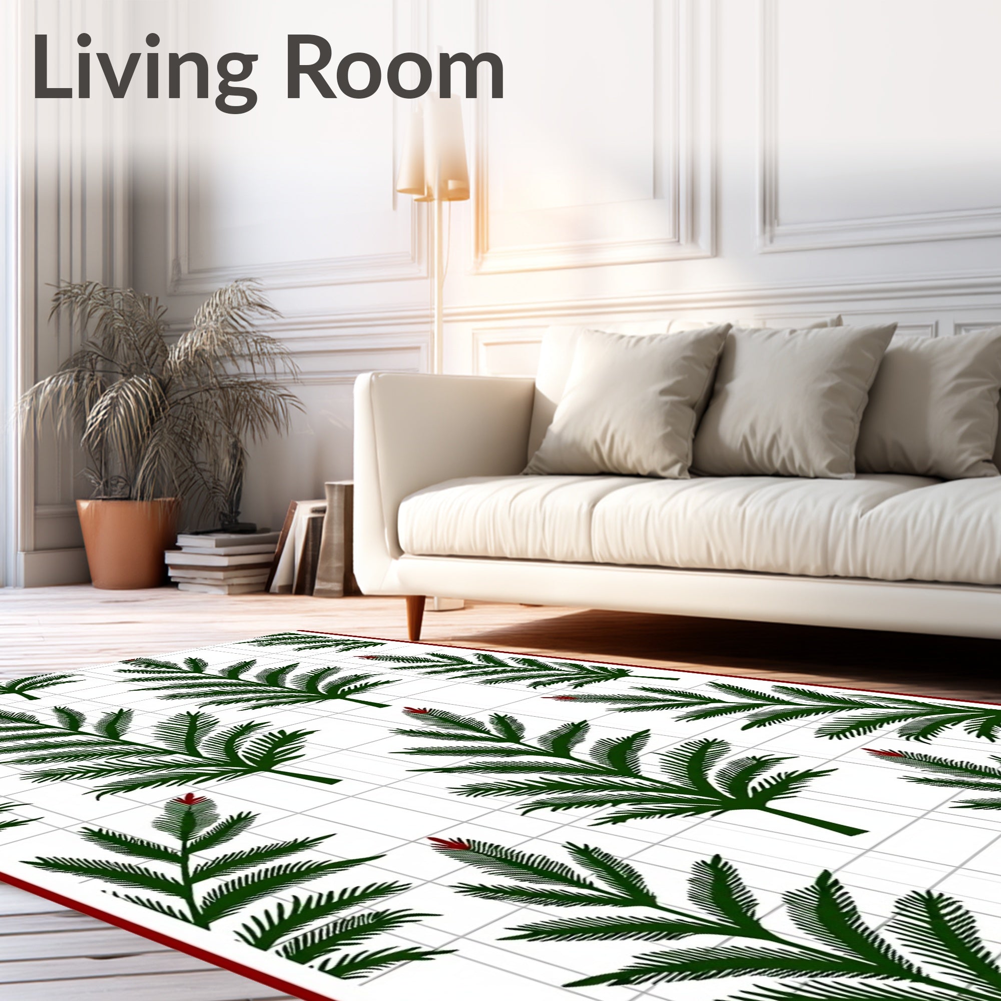 Green Fern Medallion Grid Rug
