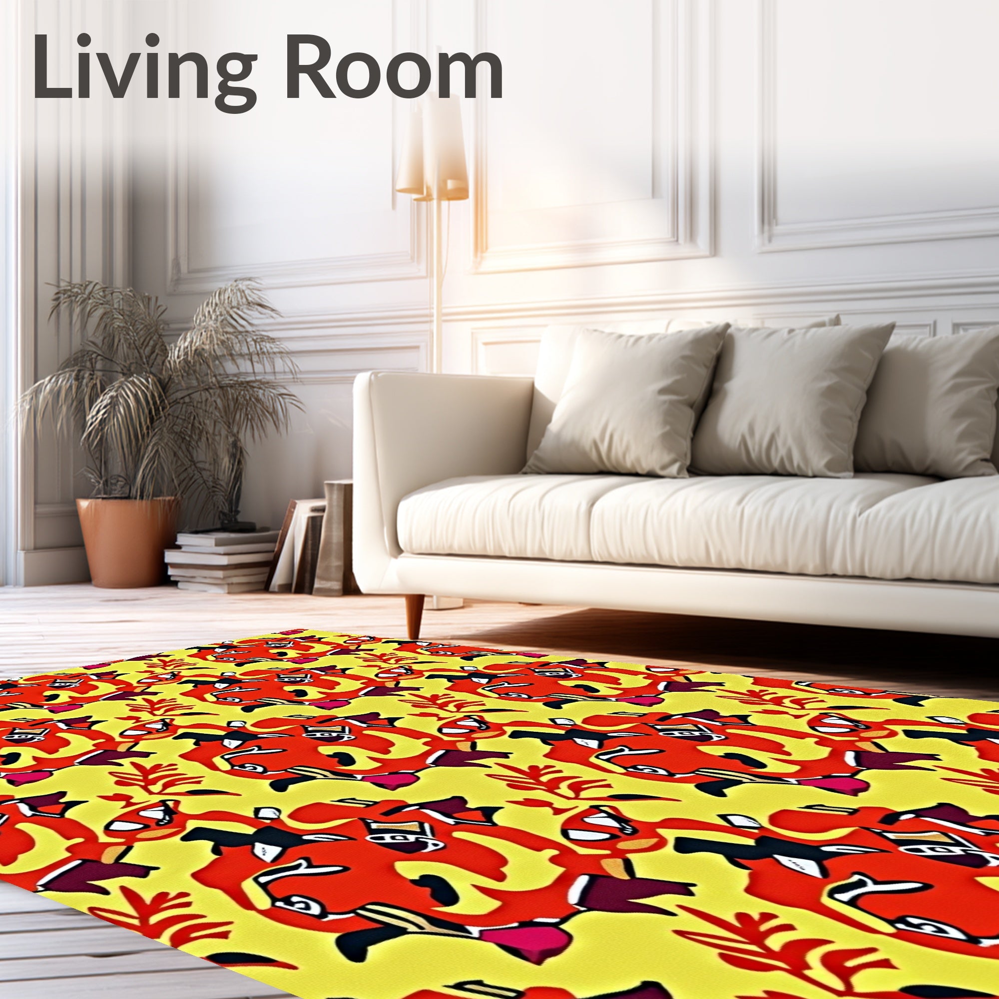 Vibrant Red Abstract Creature Garland Rug
