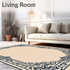 Dark Blue Ornamental Filigree Border Rug