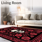 Crimson Skull and Rose Floral Border Rug