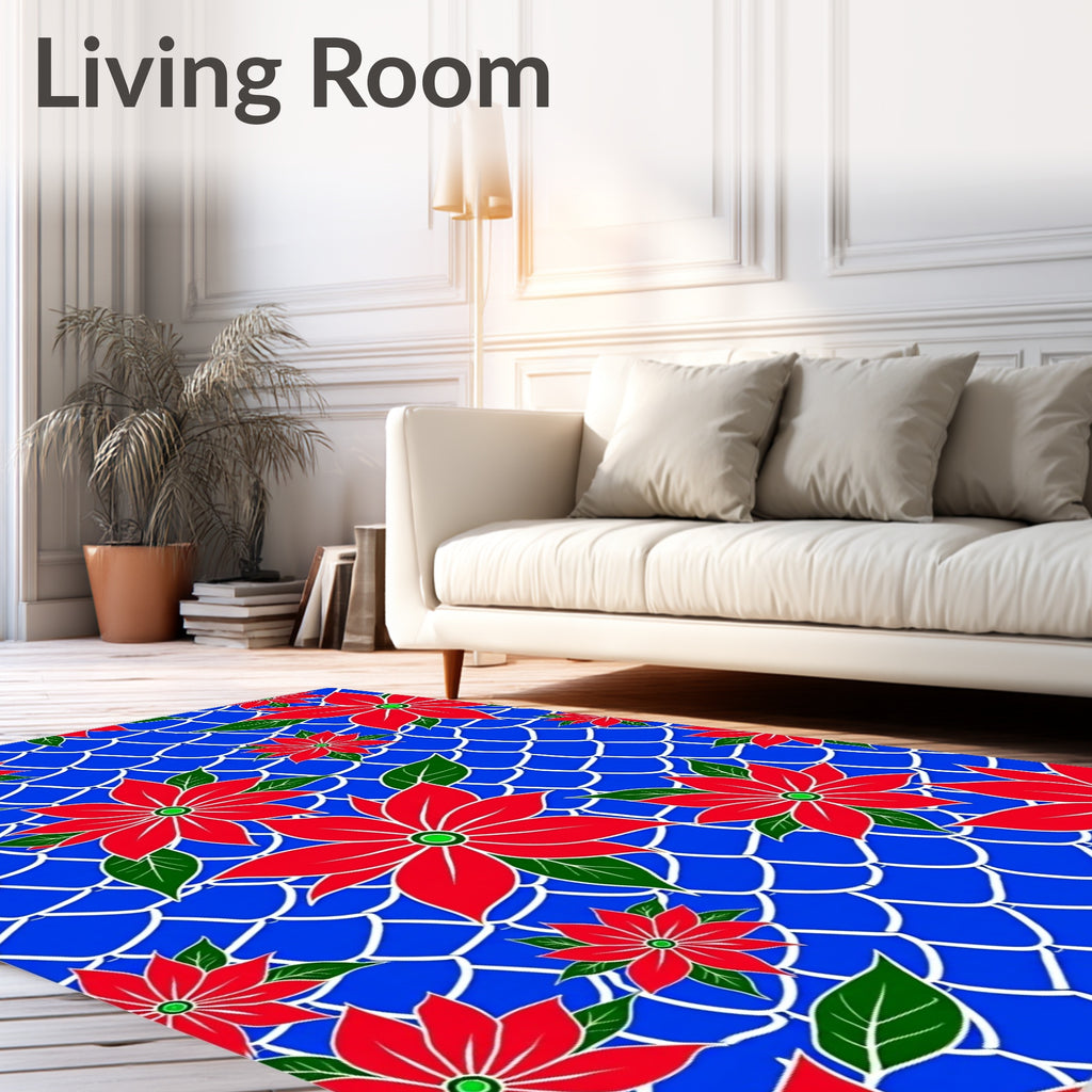 Bright Red Poinsettia Overlay Rug