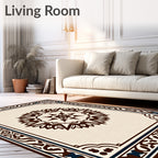 Cream Brown Ornamental Starburst Frame Rug