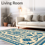 Teal Botanical Medallion Cream Rug