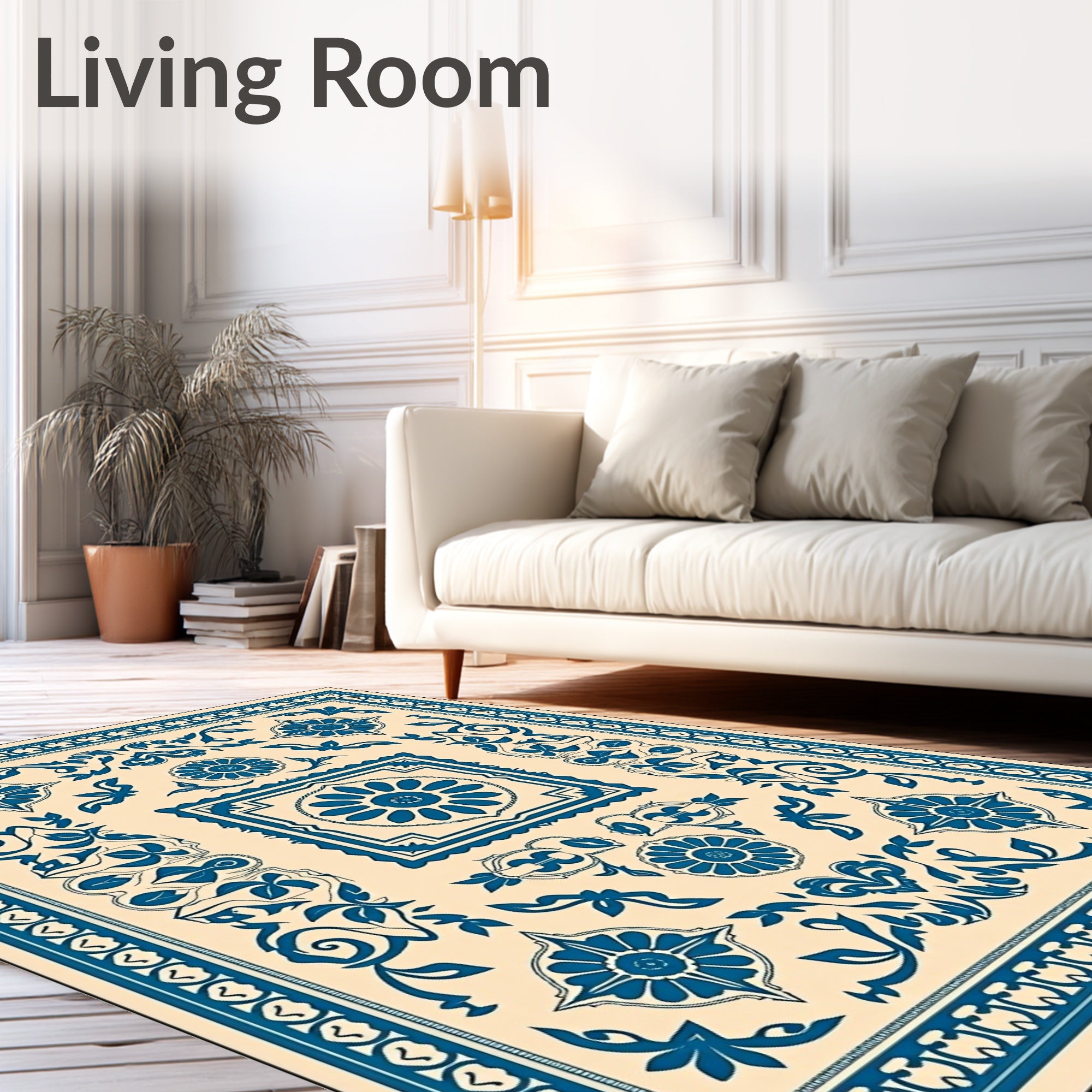 Teal Botanical Medallion Cream Rug